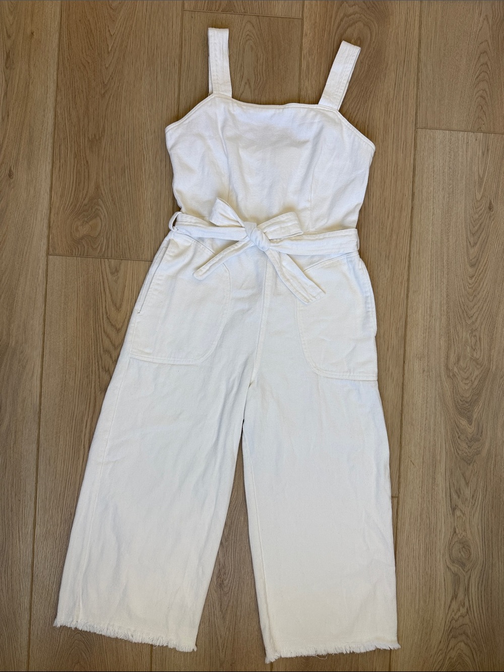 White Denim Jumpsuit Cropped Wide Leg Coastal Cowgirl Sage the Label Cotton Sz M